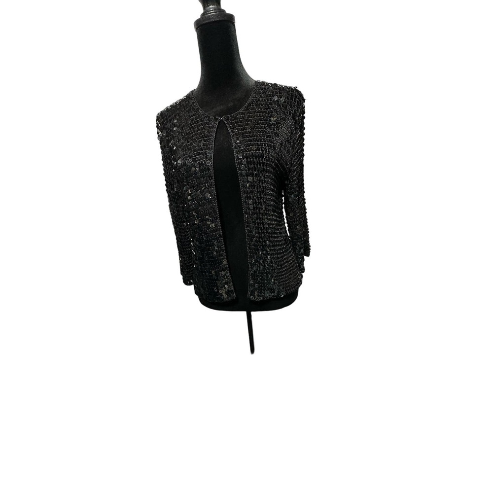 Harrison Morgan Women's Black Sequined sweater M/L Party Cocktail Long‎ Sleeve